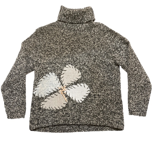 Particolari Made in Italy Women’s Floral Embroidery Wool Turtleneck Sweater L - Picture 1 of 6